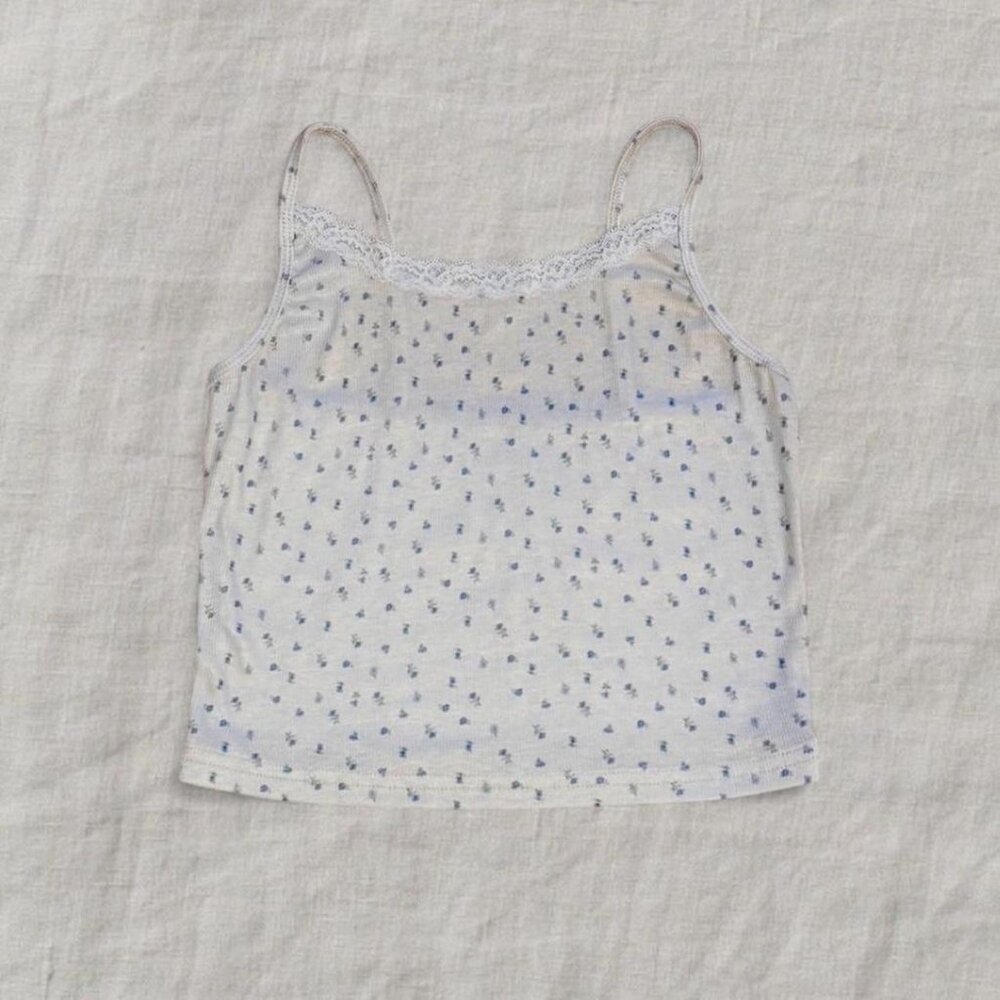 Coquette Lace Trim Floral Print Tank Top